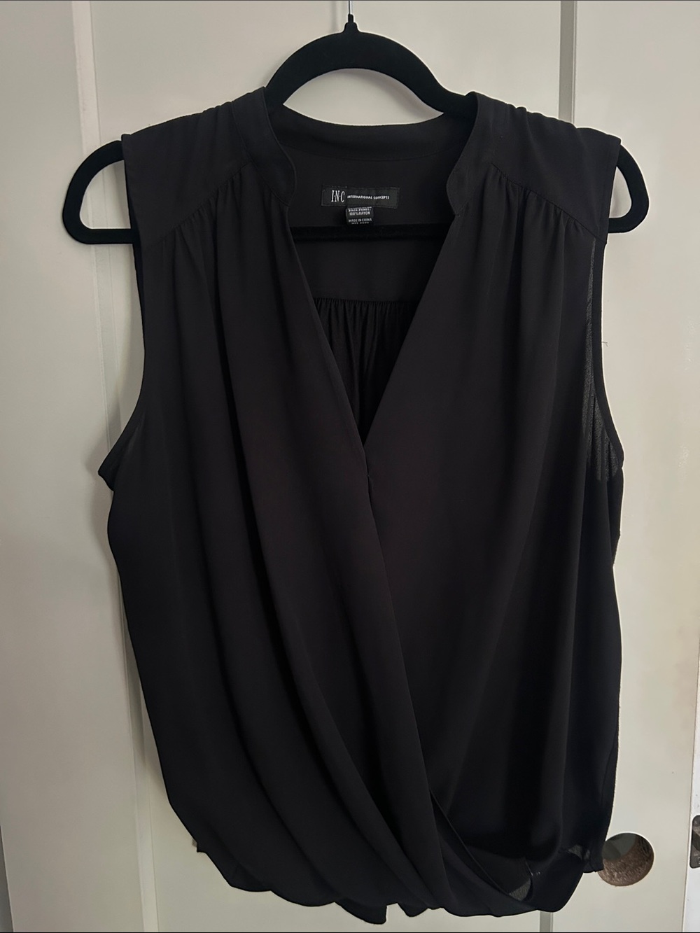 INC International Concepts Black Sleeveless Wrap-Front Camisole